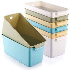 kingrol 8 pack plastic storage baskets, stackable storage organizer bins for home, office, nursery, laundry shelves organizer, multi-color, 10.75 x 5.25 x 5 inch