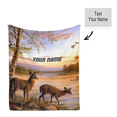 CUXWEOT Custom Blanket with Name Text,Personalized Forest Deer Super Soft Fleece Throw Blanket for Couch Sofa Bed (50 X 60 inches)