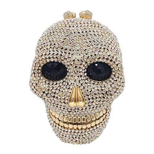 Halloween Novelty Skull Clutch Women Evening Bags Party Cocktail Crystal Purses and Handbags (Big, Gold&Silver)