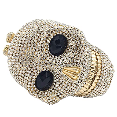 Halloween Novelty Skull Clutch Women Evening Bags Party Cocktail Crystal Purses and Handbags (Big, Gold&Silver)
