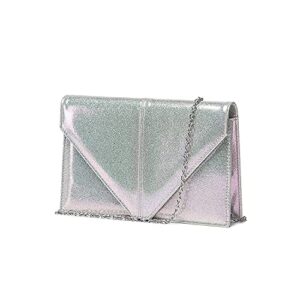 lam gallery sparkle chain crossbody bag bling evening clutch purse for wedding party shiny shoulder handbag (reflective silver)