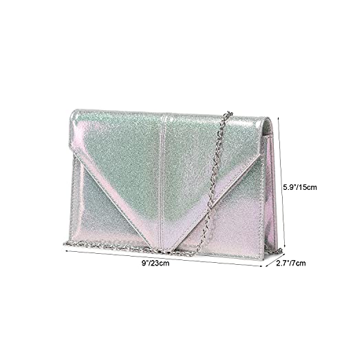 LAM GALLERY Sparkle Chain Crossbody Bag Bling Evening Clutch Purse for Wedding Party Shiny Shoulder Handbag (Reflective Silver)