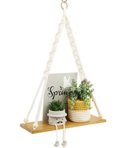 myartree floating shelf, macrame wall hanging shelf,rope swing storage decor for living room, bedroom, bathroom or office(16.5×5.9×0.51inch, natural color)