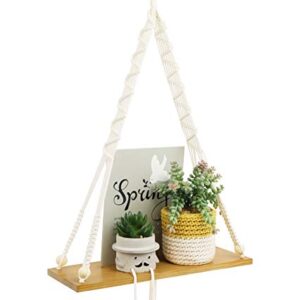 MYARTREE Floating Shelf, Macrame Wall Hanging Shelf,Rope Swing Storage Decor for Living Room, Bedroom, Bathroom or Office(16.5x5.9x0.51inch, Natural Color)