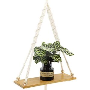 MYARTREE Floating Shelf, Macrame Wall Hanging Shelf,Rope Swing Storage Decor for Living Room, Bedroom, Bathroom or Office(16.5x5.9x0.51inch, Natural Color)