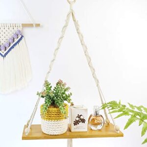 MYARTREE Floating Shelf, Macrame Wall Hanging Shelf,Rope Swing Storage Decor for Living Room, Bedroom, Bathroom or Office(16.5x5.9x0.51inch, Natural Color)