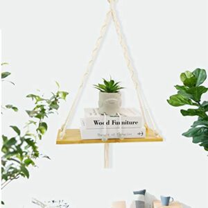 MYARTREE Floating Shelf, Macrame Wall Hanging Shelf,Rope Swing Storage Decor for Living Room, Bedroom, Bathroom or Office(16.5x5.9x0.51inch, Natural Color)