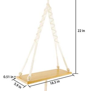 MYARTREE Floating Shelf, Macrame Wall Hanging Shelf,Rope Swing Storage Decor for Living Room, Bedroom, Bathroom or Office(16.5x5.9x0.51inch, Natural Color)