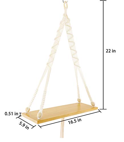 MYARTREE Floating Shelf, Macrame Wall Hanging Shelf,Rope Swing Storage Decor for Living Room, Bedroom, Bathroom or Office(16.5x5.9x0.51inch, Natural Color)