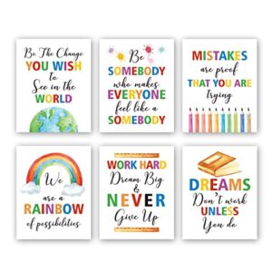 hpniub colorful words art prints, set of 6 (8”x10”), inspirational quotes motivational saying canvas poster, rainbow world crayon ink splatters wall art for nursery classroom kids playroom, no frame