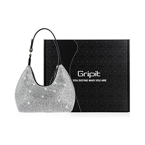 GripIt Rhinestone Handbag Purse Black Clutch Purses for Women Evening Shoulder Diamond Purse Bling Crystal Bag purses for Wedding Prom