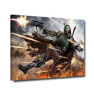 movie canvas posters – bounty hunter boba fett gallery grade wall decor poster framed and stretched hd print on canvas star fans painting gift room decoration for living room bedroom (sw-9, 12 x 18 inches)