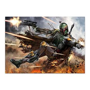 Movie Canvas Posters - Bounty Hunter Boba Fett Gallery Grade Wall Decor Poster Framed and Stretched HD Print on Canvas Star Fans Painting Gift Room Decoration for Living Room Bedroom (SW-9, 12 X 18 Inches)