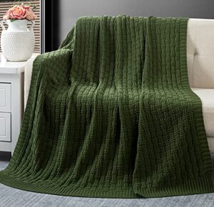 rudong m forest green cotton cable knit throw blanket, cozy warm knitted couch cover blankets, 50 x 60 inch