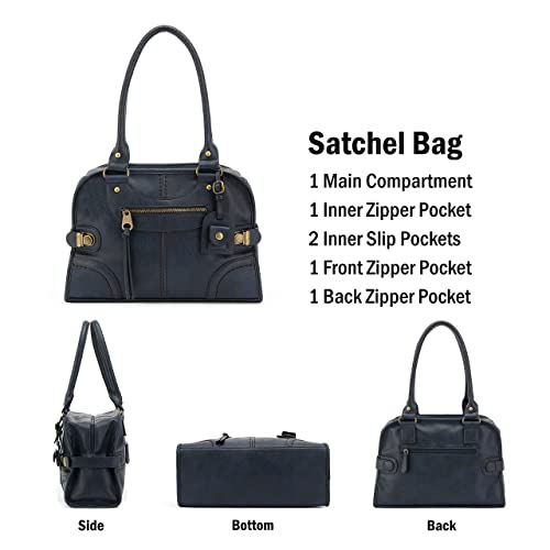 Scarleton Vintage Purses for Women, Top Handle Satchel Bag, Multi Pocket Crossbody Bags for Women, Shoulder Bag Tote, H106819 - Navy Blue