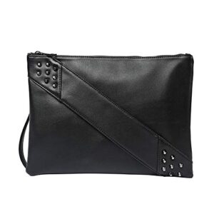 nigedu fashion women clutches rivet pu leather crossbody bag envelope clutch purse with hand strap (black)