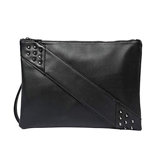 NIGEDU Fashion Women Clutches Rivet PU Leather Crossbody Bag Envelope Clutch Purse with Hand Strap (Black)