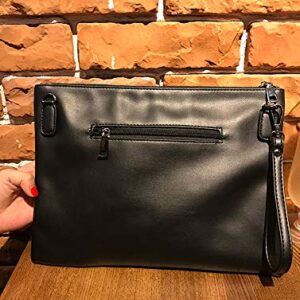 NIGEDU Fashion Women Clutches Rivet PU Leather Crossbody Bag Envelope Clutch Purse with Hand Strap (Black)