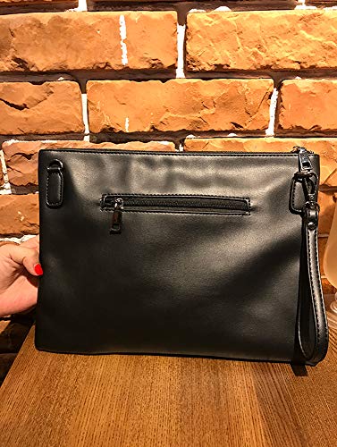 NIGEDU Fashion Women Clutches Rivet PU Leather Crossbody Bag Envelope Clutch Purse with Hand Strap (Black)