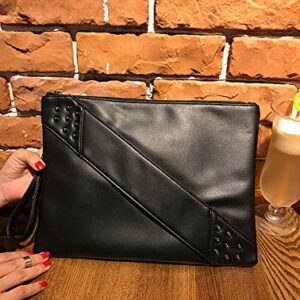 NIGEDU Fashion Women Clutches Rivet PU Leather Crossbody Bag Envelope Clutch Purse with Hand Strap (Black)