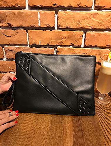 NIGEDU Fashion Women Clutches Rivet PU Leather Crossbody Bag Envelope Clutch Purse with Hand Strap (Black)