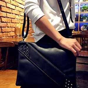 NIGEDU Fashion Women Clutches Rivet PU Leather Crossbody Bag Envelope Clutch Purse with Hand Strap (Black)