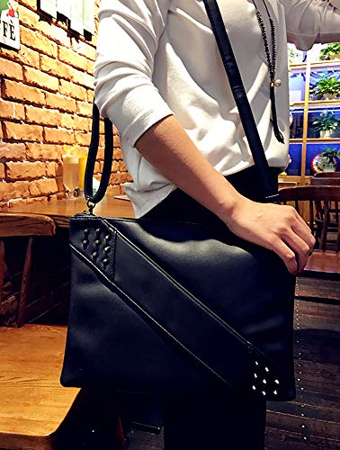 NIGEDU Fashion Women Clutches Rivet PU Leather Crossbody Bag Envelope Clutch Purse with Hand Strap (Black)