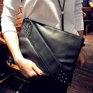 NIGEDU Fashion Women Clutches Rivet PU Leather Crossbody Bag Envelope Clutch Purse with Hand Strap (Black)