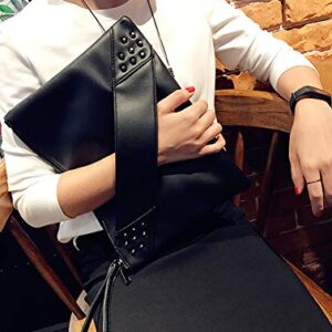 NIGEDU Fashion Women Clutches Rivet PU Leather Crossbody Bag Envelope Clutch Purse with Hand Strap (Black)