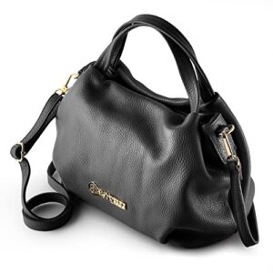 baroncelli italian black leather purse for women genuine soft leather medium size shoulder crossbody bag made in italy