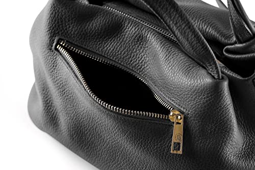 Baroncelli Italian Black Leather Purse for Women Genuine Soft Leather Medium Size Shoulder Crossbody Bag Made in Italy