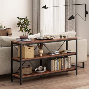 jevindo 3-tier console table for entryway, 55in sofa table w/open shelf and adjustable feet, industrial long narrow hallway table with x-bars for hallyway, living room, bedroom, easy to install