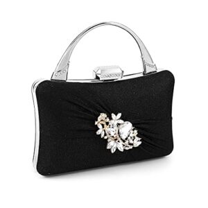 elabest crystal evening clutch bag flower pattern handbag bling crossbody prom purse wedding cocktail party bag for women and girls (black)