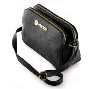 baroncelli crossbody bag made in italy with long stripe genuine italian soft leather black