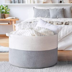 Goodpick Large Basket 23.6"D x 14.2"H Jumbo Woven Basket Cotton Rope Basket Baby Laundry Basket Hamper with Handles for Cushions Blanket and Pillow Stroage in Living Room Toy Bins