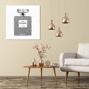 The Oliver Gal Artist Co. Fashion and Glam Wall Art Canvas Prints 'Silver Classic Number 5' Perfumes Home Décor, 30 in x 30 in, Gray, White