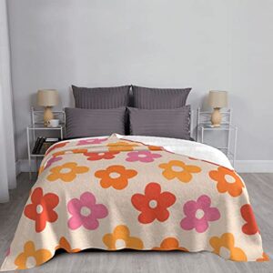fleece throw blankets retro flowers pattern bed blankets,breathable warm soft lightweight flannel blankets for couch bed sofa 60×50 inches,vintage 60s-70s flower home decor bed blanket bedcovers