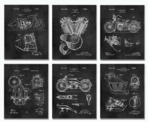 motorcycle patent art prints – set of six 8″x10″ – wall decor – great gift for motorcycle lovers – chalkboard