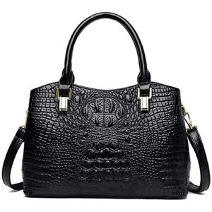 cayla top handle satchel handbags crocodile bag designer purse leather tote bags (black)