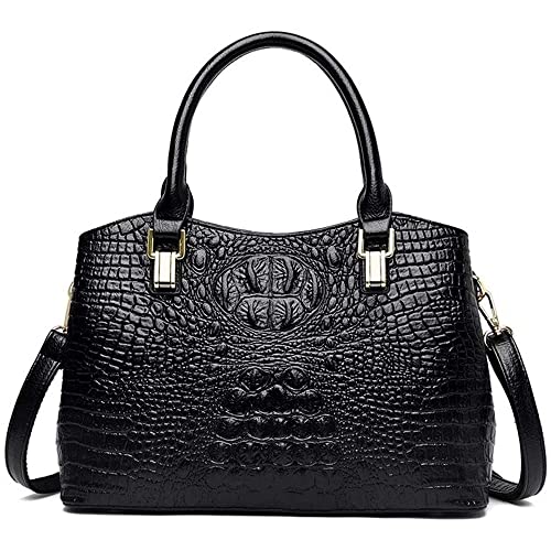 Cayla Top Handle Satchel Handbags Crocodile Bag Designer Purse Leather Tote Bags (black)