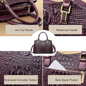 Cayla Top Handle Satchel Handbags Crocodile Bag Designer Purse Leather Tote Bags (black)