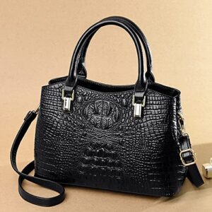 Cayla Top Handle Satchel Handbags Crocodile Bag Designer Purse Leather Tote Bags (black)