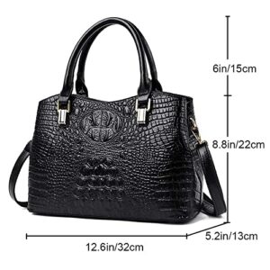 Cayla Top Handle Satchel Handbags Crocodile Bag Designer Purse Leather Tote Bags (black)