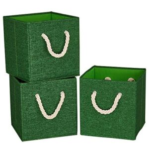 foldable fabric green cube storage bins cloth cube storage organizer bin with cotton rops 10.5×10.5×11 in collapsible clothes storage cubes baskets drawers organizer cubicle storage boxes for organizing closet shelves ,q-st-50-3