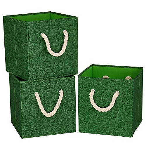 Foldable Fabric Green Cube Storage Bins Cloth Cube Storage Organizer Bin with Cotton Rops 10.5x10.5x11 In Collapsible Clothes Storage Cubes Baskets Drawers Organizer Cubicle Storage Boxes for Organizing Closet Shelves ,Q-ST-50-3