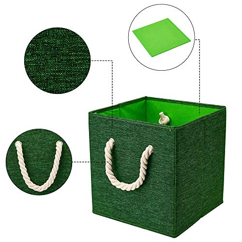 Foldable Fabric Green Cube Storage Bins Cloth Cube Storage Organizer Bin with Cotton Rops 10.5x10.5x11 In Collapsible Clothes Storage Cubes Baskets Drawers Organizer Cubicle Storage Boxes for Organizing Closet Shelves ,Q-ST-50-3