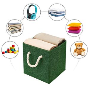 Foldable Fabric Green Cube Storage Bins Cloth Cube Storage Organizer Bin with Cotton Rops 10.5x10.5x11 In Collapsible Clothes Storage Cubes Baskets Drawers Organizer Cubicle Storage Boxes for Organizing Closet Shelves ,Q-ST-50-3