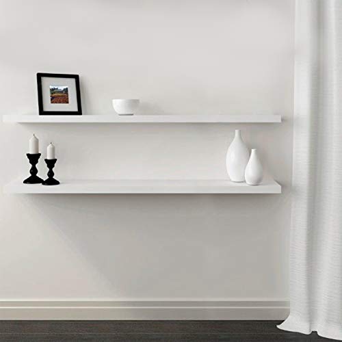 InPlace Shelving, 9604670E, Low Profile Wall Shelf with Invisible Brackets, 48 Inch Width x 7.75 Inch Depth x 1.25 Inch Height, Set of 4, White