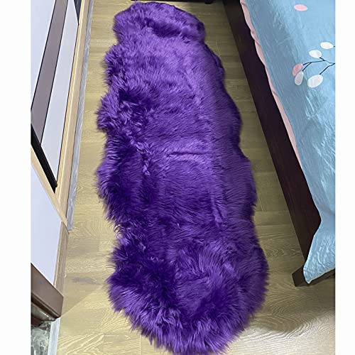 Soft Fluffy Rug Faux Sheepskin Shape Purple Fur Area Rug Shaggy Couch Cover Seat Cushion Furry Carpet Beside Rugs for Bedroom Floor Sofa Living Room Runner 2x6 Feet