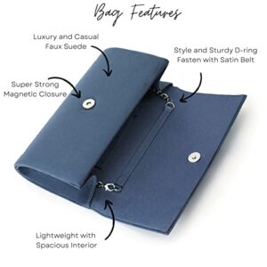 Ava&Lina Clutch Purse for Women Evening Handbags Formal Clutch Party Purse Large Envelope Faux Suede Clutch Insignia Blue